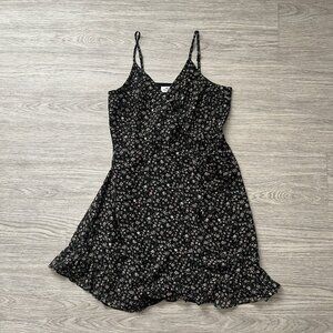 Hollister Black Floral Mini Wrap Dress